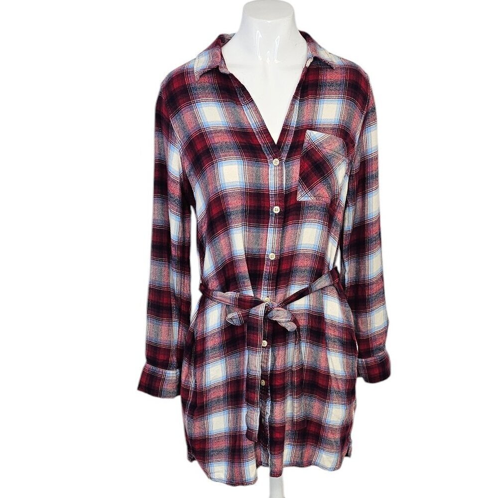 GAP x Pendleton Button Up Long Sleeve Belted Tunic Shirt Dress, Plaid, Small